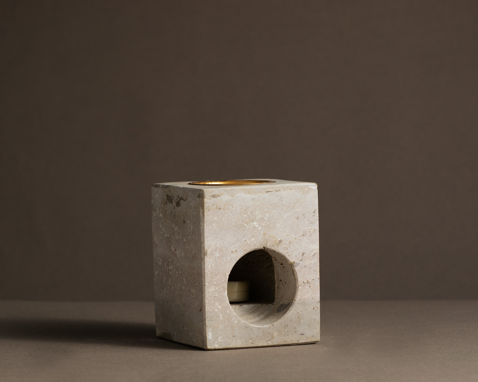 Serene Travertine Oil Burner handcrafted from a single solid piece of natural travertine