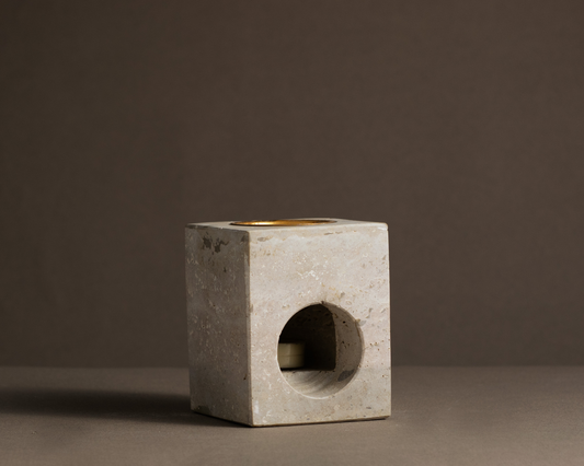 Serene Travertine Oil Burner handcrafted from a single solid piece of natural travertine