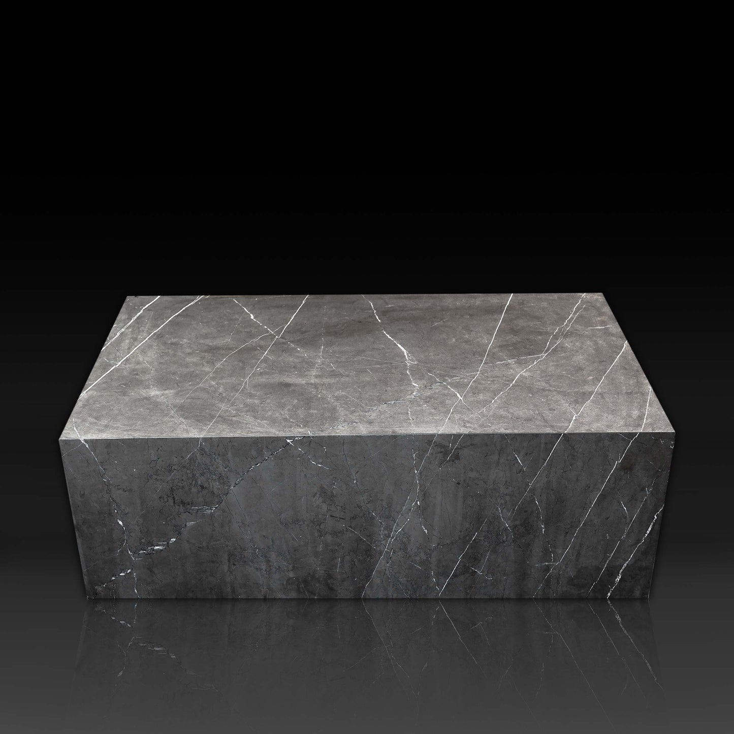 Small Block Nero Marquina Grey Marble Coffee Table front angle handcrafted from premium natural stone