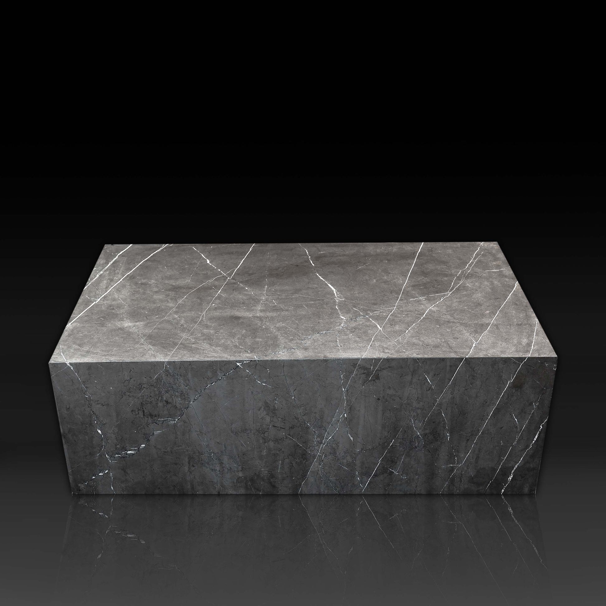 Small Block Nero Marquina Grey Marble Coffee Table front angle handcrafted from premium natural stone