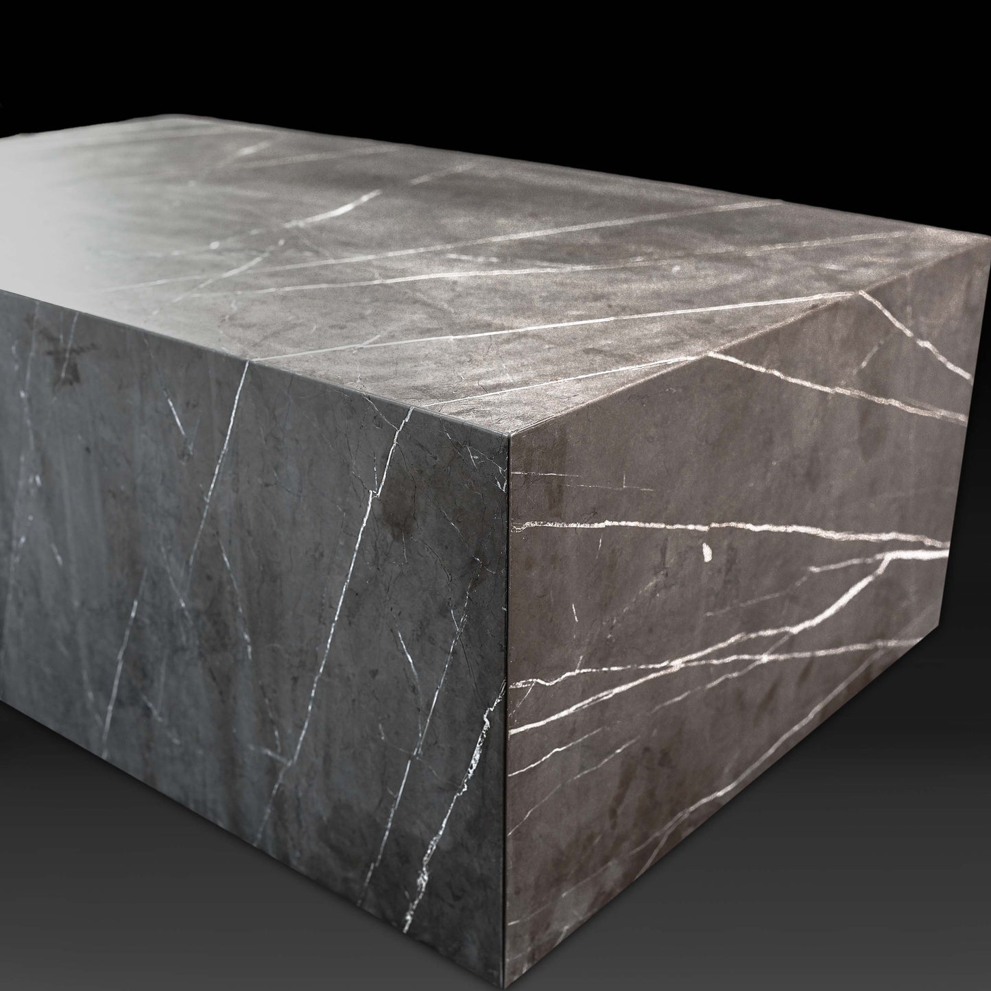Small Block Nero Marquina Grey Marble Coffee Table side angle handcrafted from premium Nero Marquina Grey marble