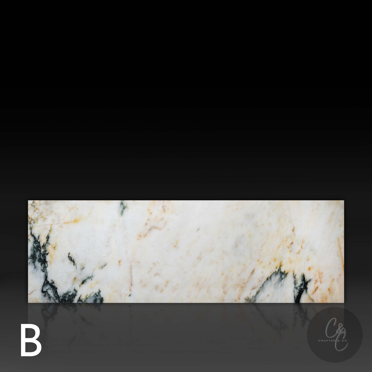 Rear view of small Calacatta Monet marble coffee table.(Variation B)