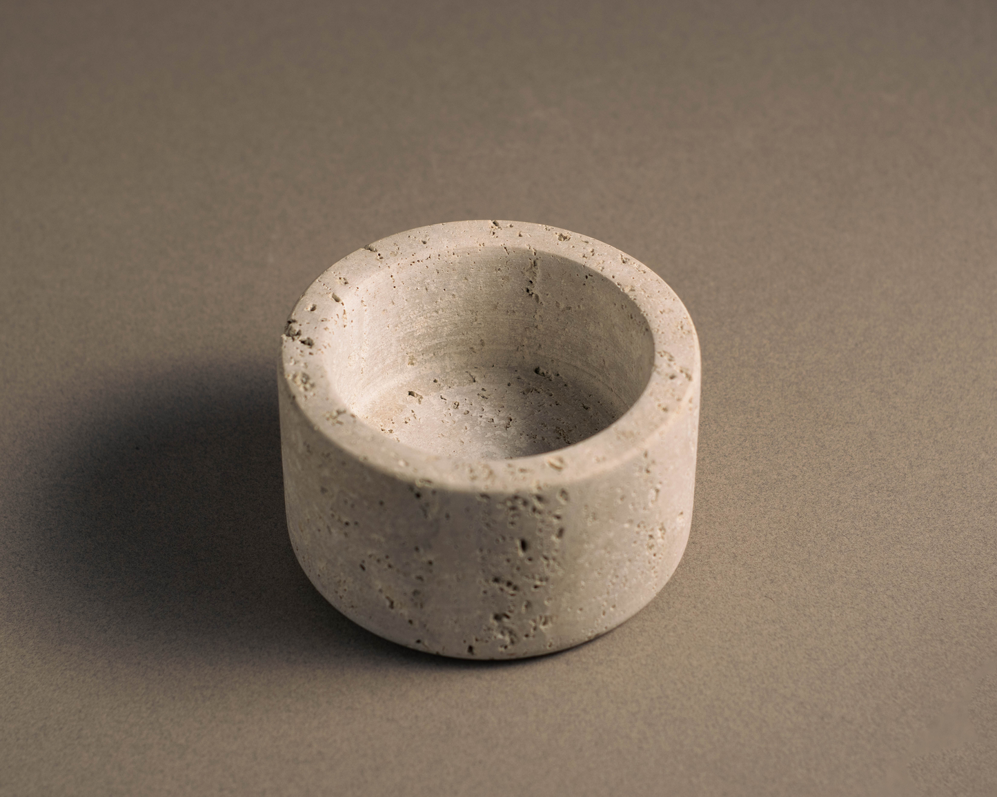 Top view of the Small Travertine Decorative Bowl handcrafted from natural travertine.