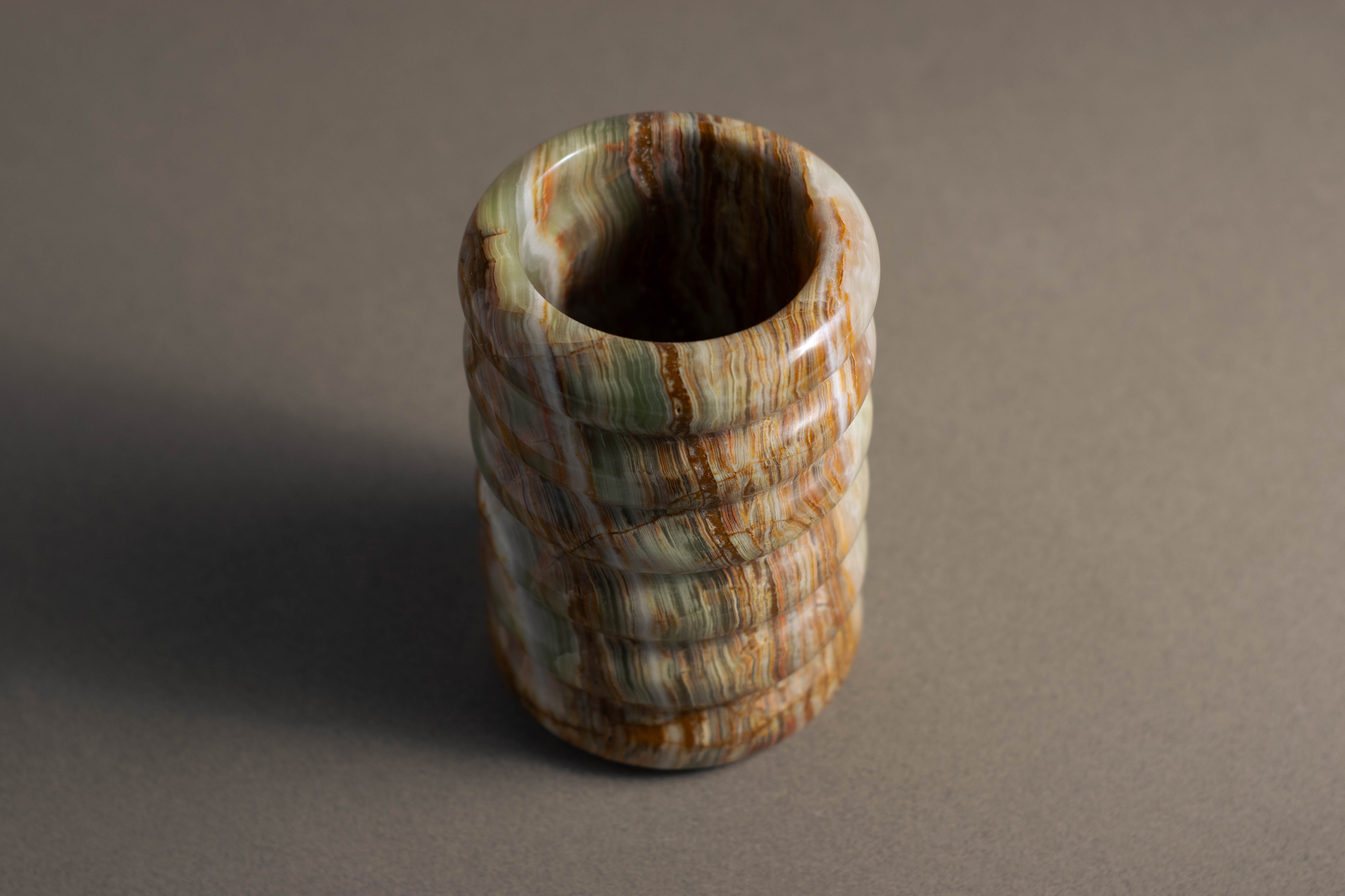 Top view of Tidal Green Onyx Vase handcrafted from genuine natural stone.