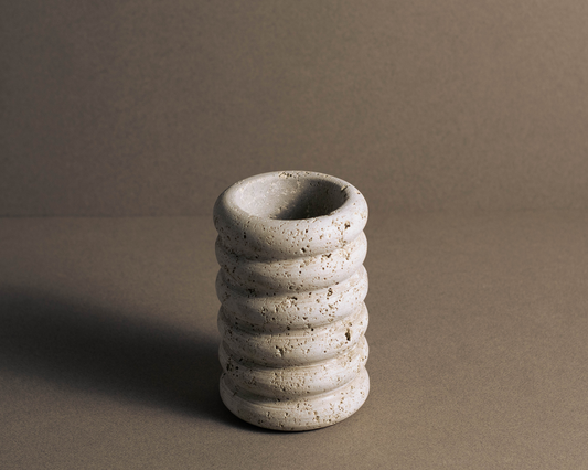 Tidal Travertine Vase showing natural travertine texture and honed finish.
