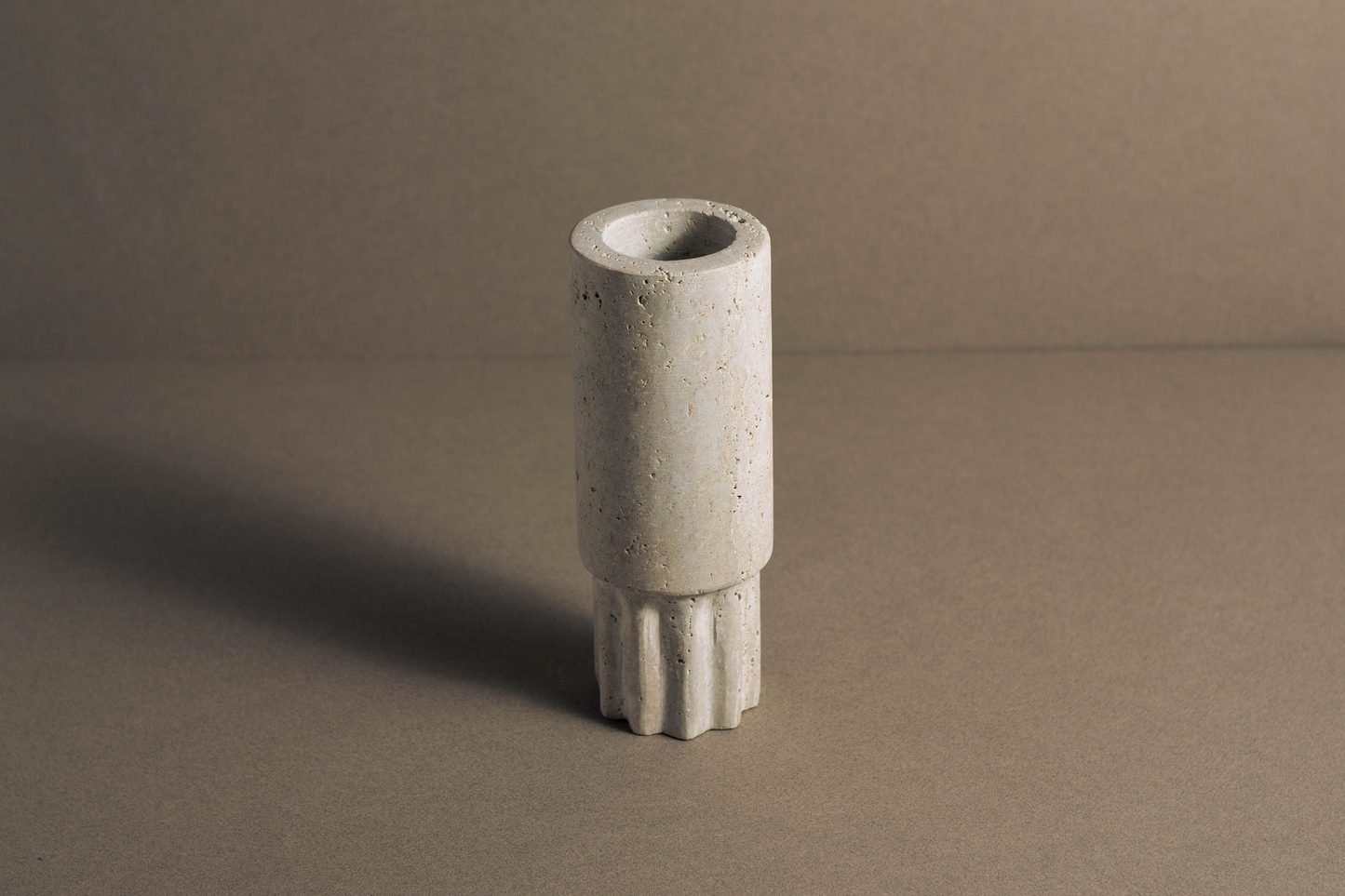 Travertine Column Vase front angle handcrafted stone vase.