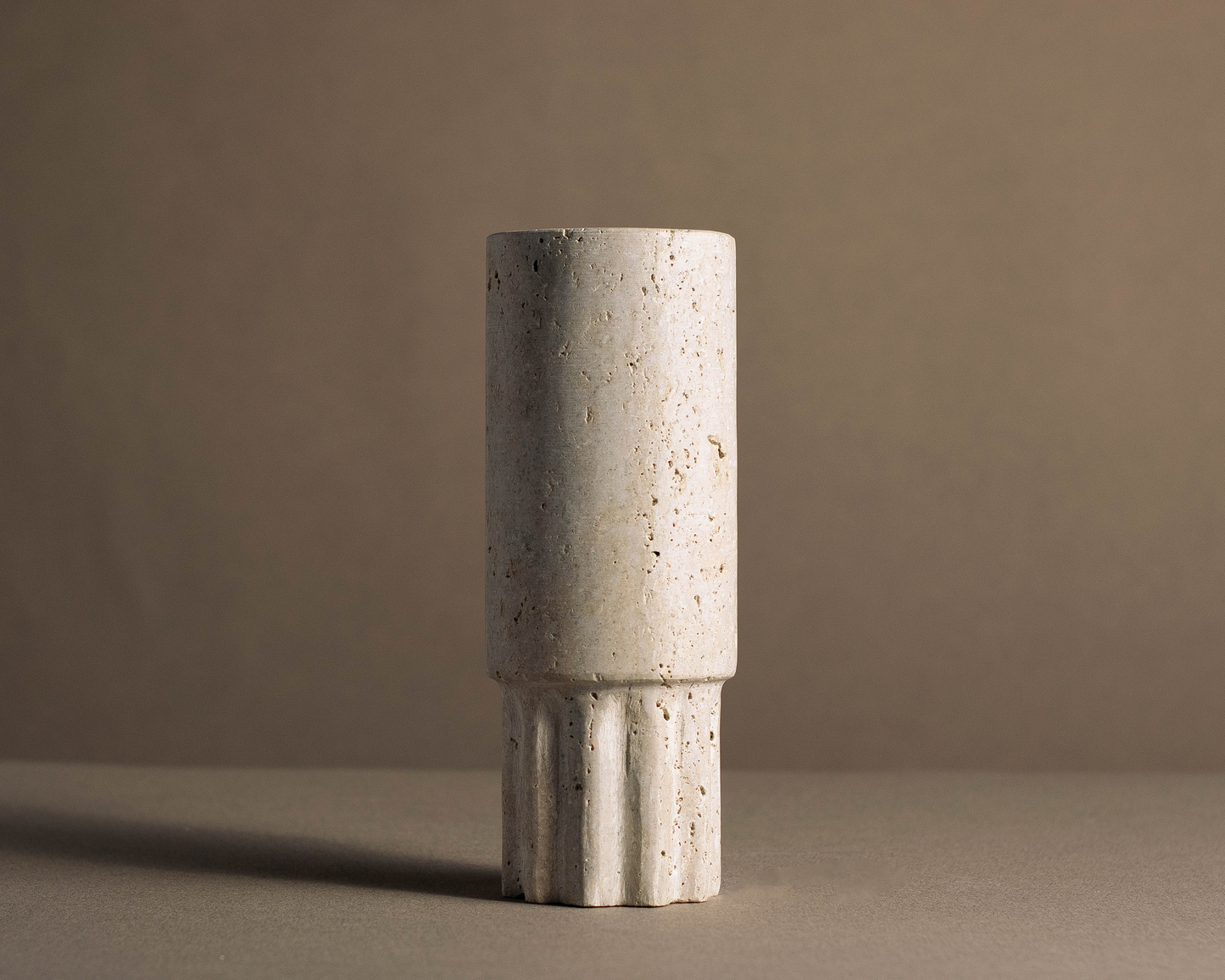 Travertine Column Vase handcrafted natural stone vase front view.