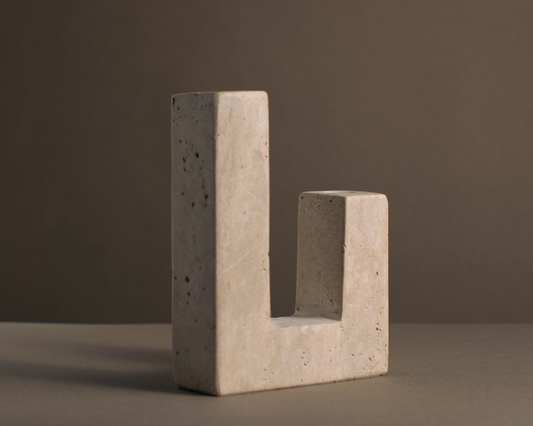 Travertine L-Shaped Candle Holder front view handcrafted natural stone candle holder.