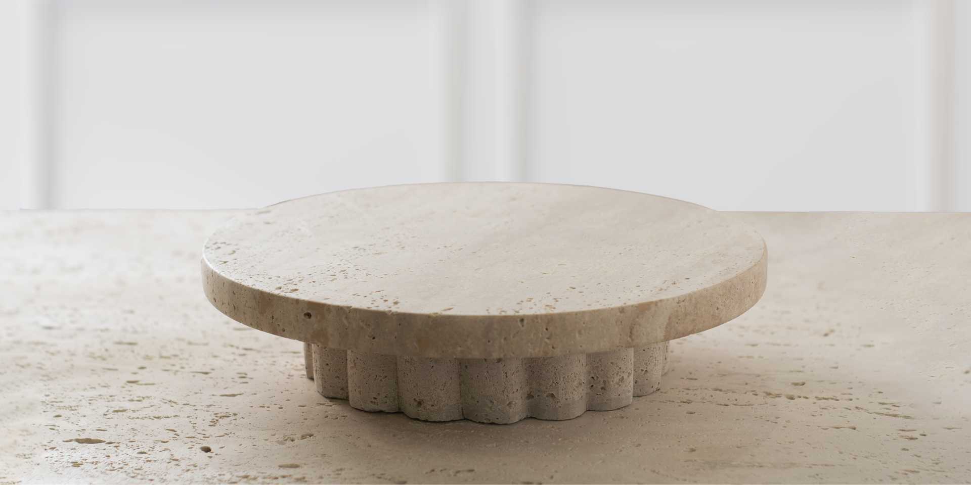 Luxury Travertine Round Column Tray handcrafted from natural stone by Crafter & Co.