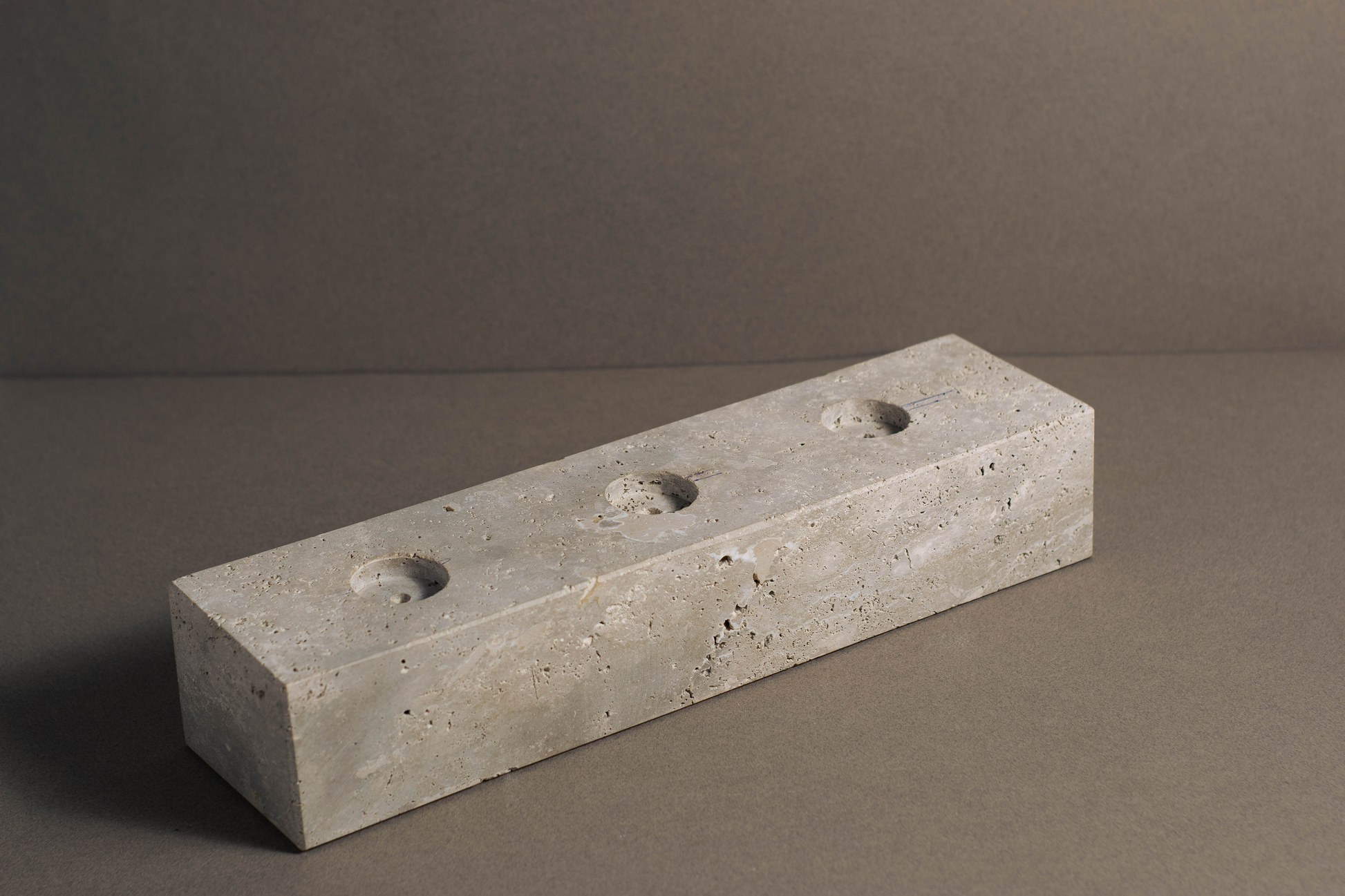 Travertine Tealight Candle Holder front angle handcrafted natural stone candle holder.
