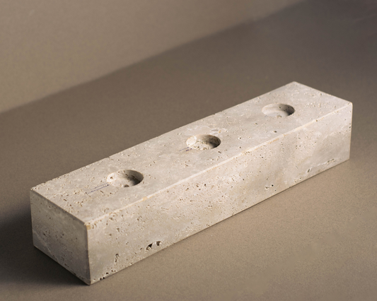Travertine Tealight Candle Holder front view handcrafted natural stone candle holder.