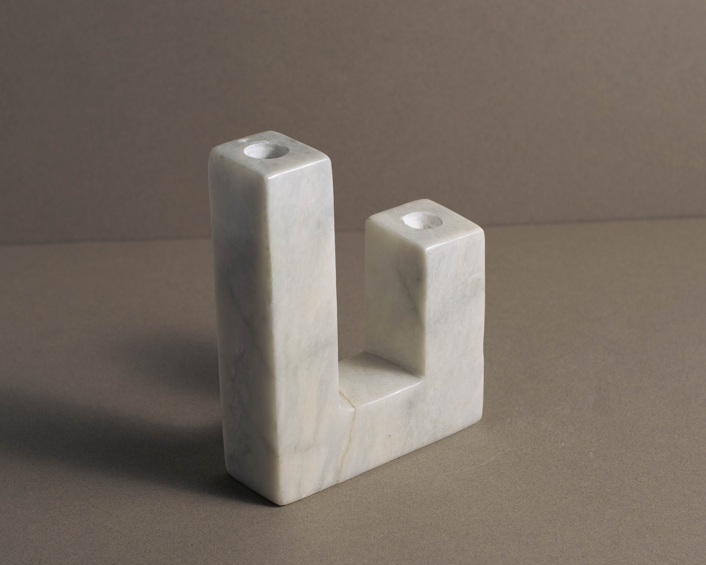 White Marble L-Shaped Candle Holder front angle view handcrafted natural marble candle holder.