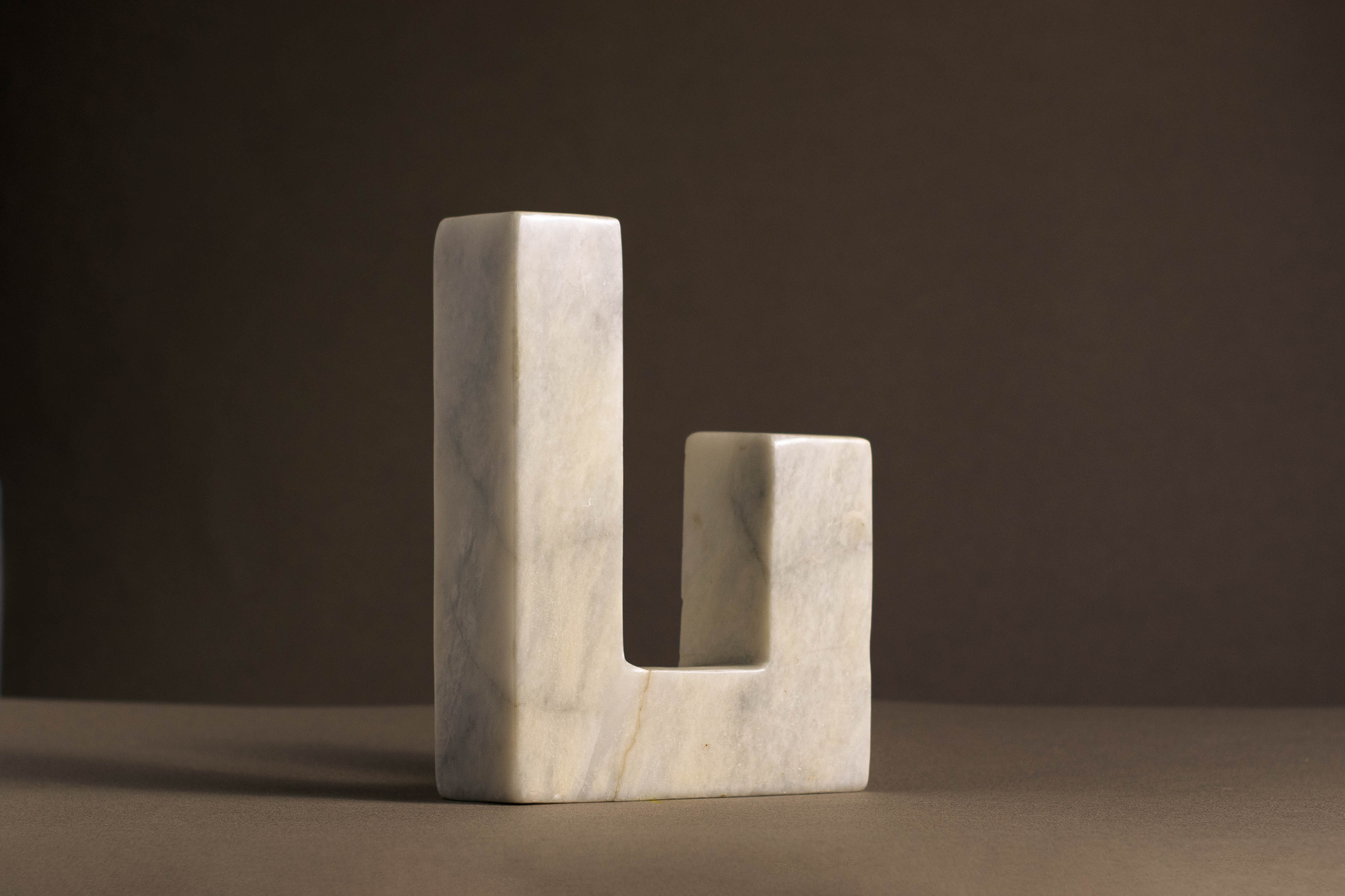 White Marble L-Shaped Candle Holder front view handcrafted natural marble candle holder.