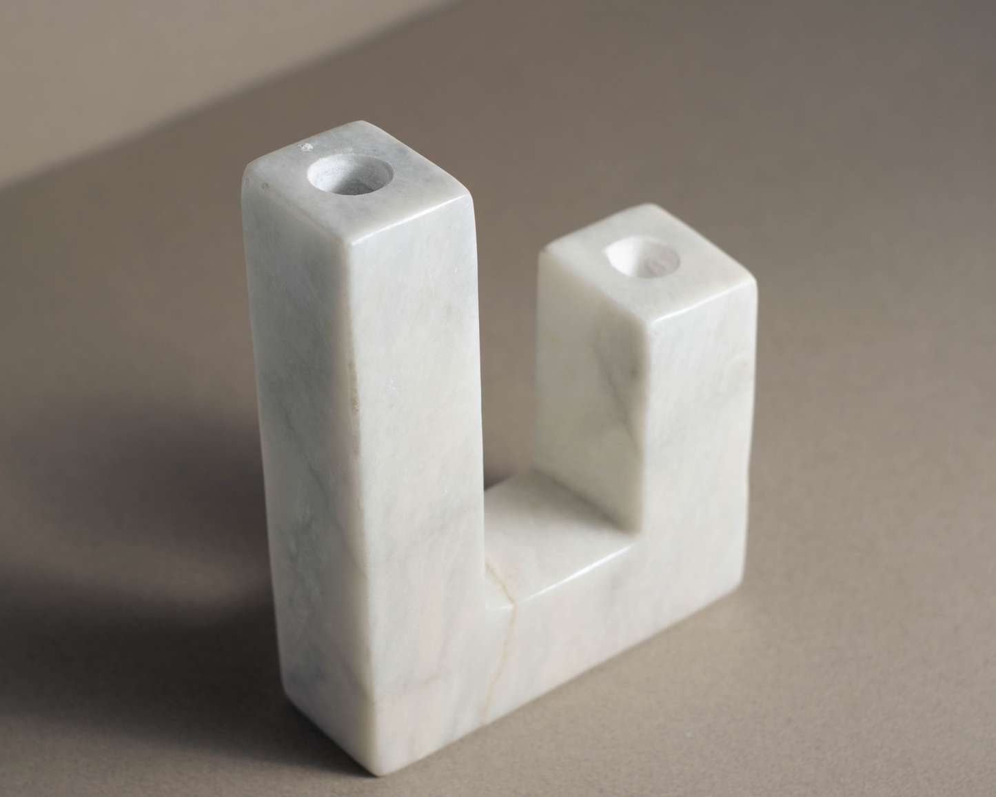 White Marble L-Shaped Candle Holder side angle view handcrafted white marble candle holder