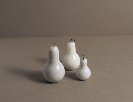 White Marble Pears Set decorative marble sculptures styled for coffee table decor.