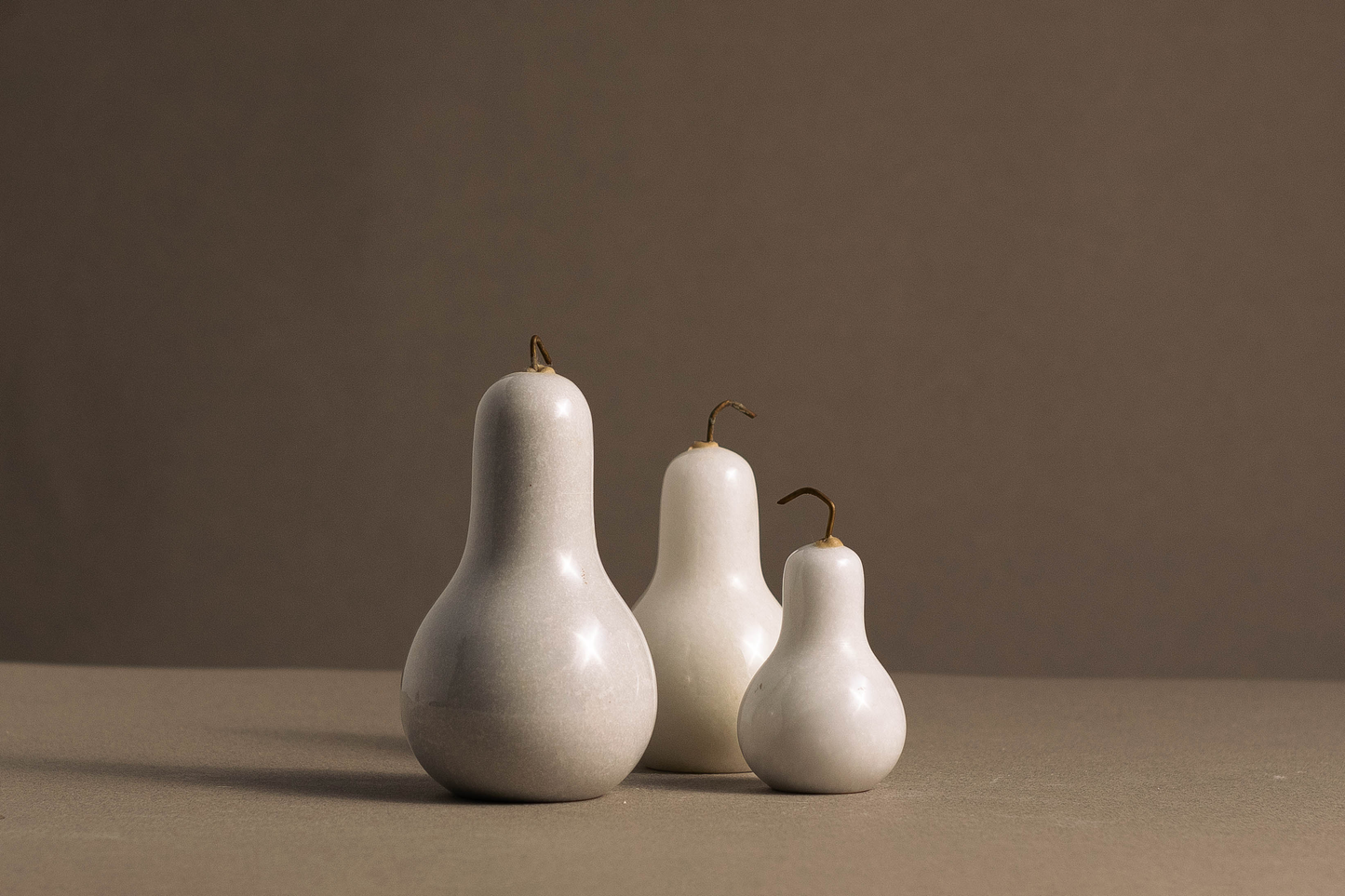White Marble Pears Set handcrafted from solid natural white marble for luxury home decor.