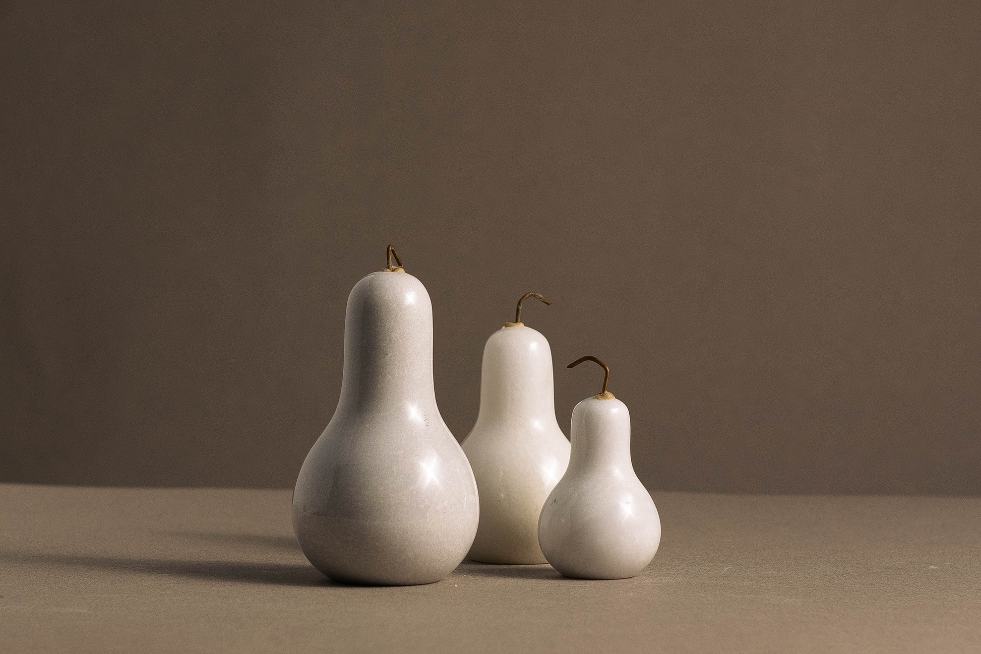 White Marble Pears Set handcrafted from solid natural white marble for luxury home decor.