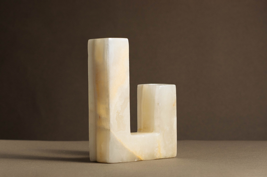 White Onyx L-Shaped Candle Holder front view handcrafted natural onyx candle holder